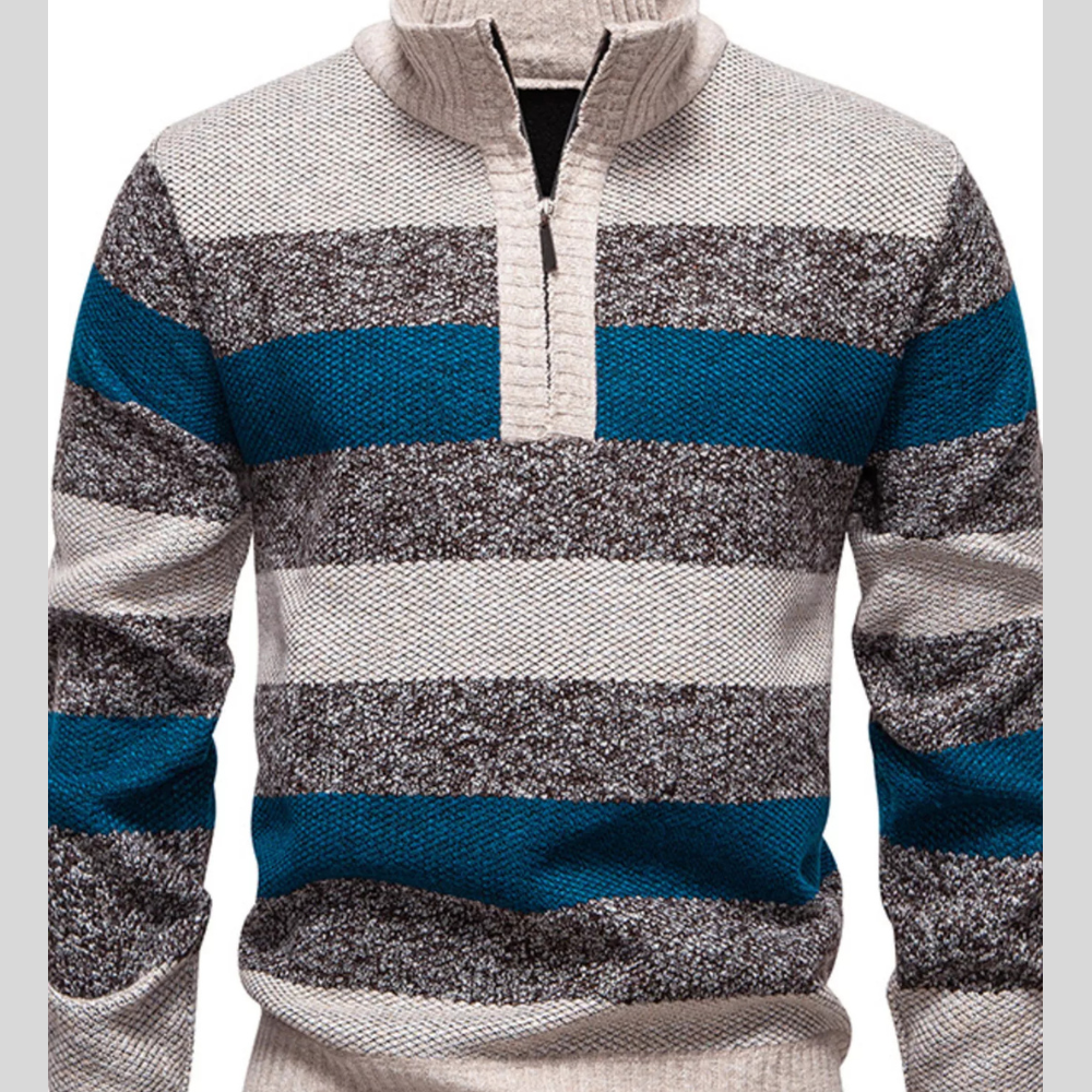 Men's Plus Size Striped Quarter-Zip Sweater