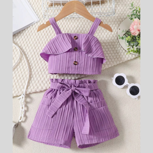 Children's Ribbed Ruffle Trim Top & Shorts Set