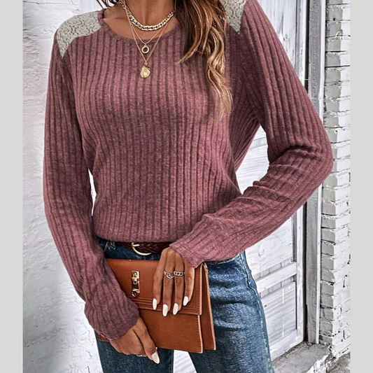 Ribbed Long Sleeve Knit Top
