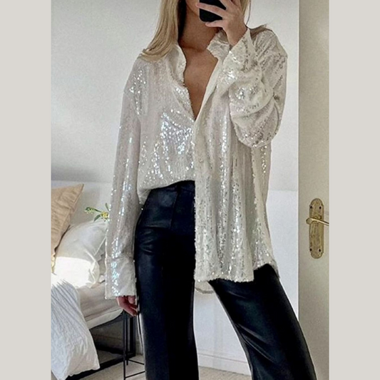 Sequin Button Up Long Sleeve Shirt