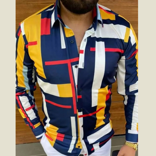 Men's Full Size Contrast Button Up Long Sleeve Shirt Plus Size