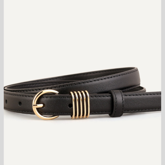 Skinny Leather Belt with Gold Buckle