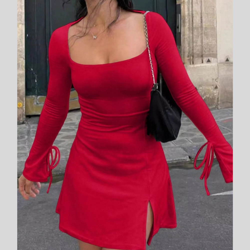Slit Flare Sleeve Mini Dress