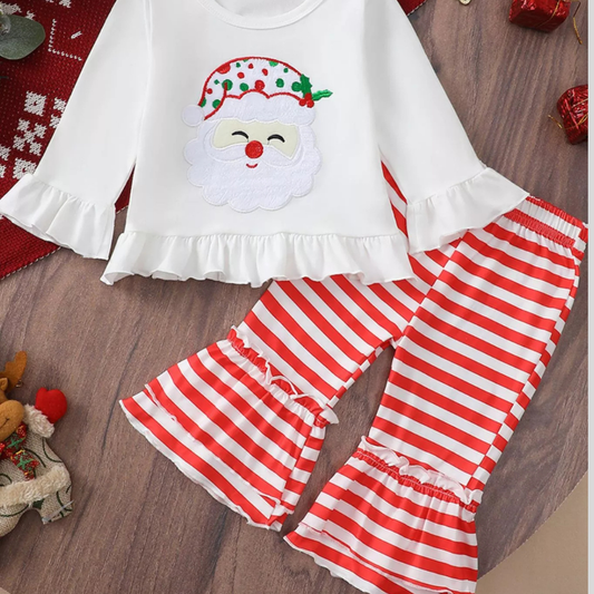 Children's Christmas Ruffle Trim Top and Pants Set