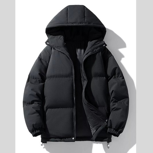 Men's Plus Size Hooded Puffer Jacket with Drawstring Hem