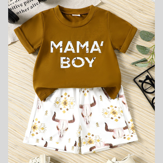 Children's Mama' Boy Graphic Casual Tee and Shorts Set