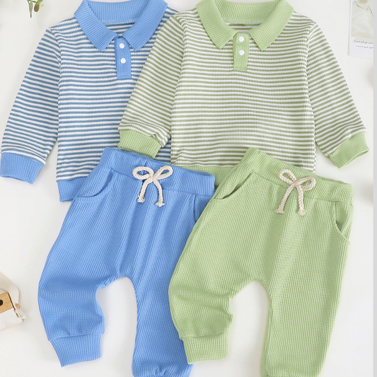 Children's Striped Polo Shirt & Pants Set