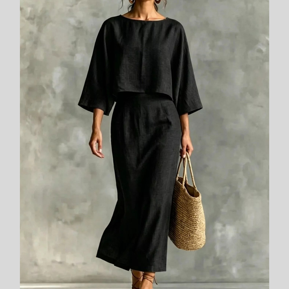 Full Size Solid Color Cropped Top and Midi Skirt Set Plus Size