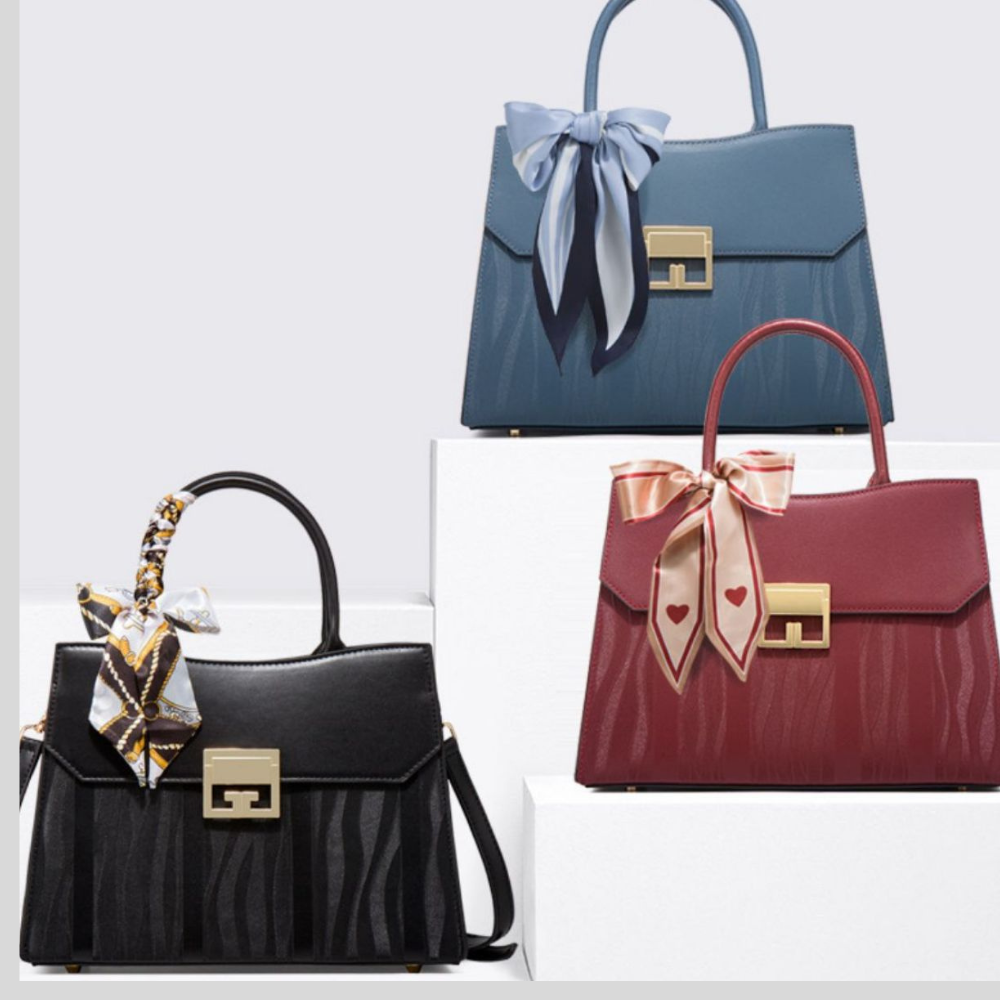 Scarf Decor Leather Handbag