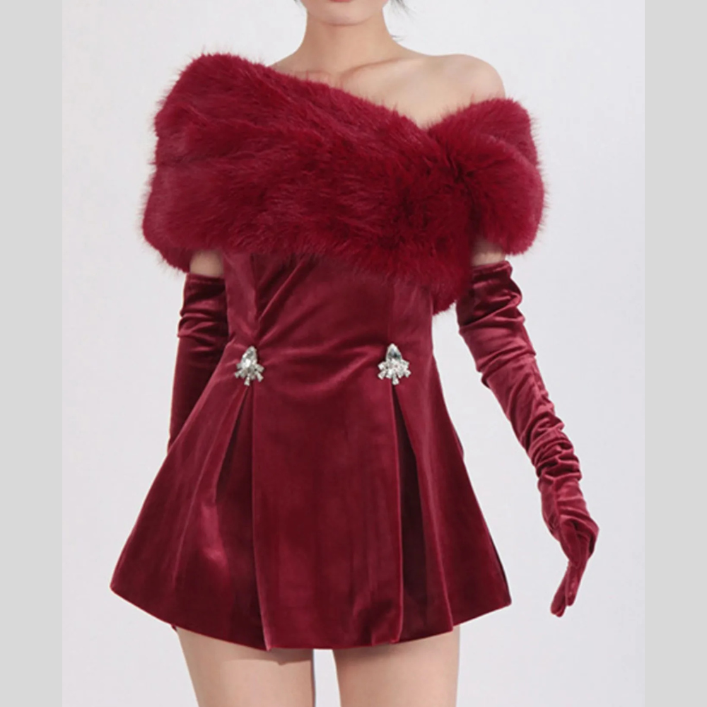 Fuzzy Off Shoulder Mini Dress