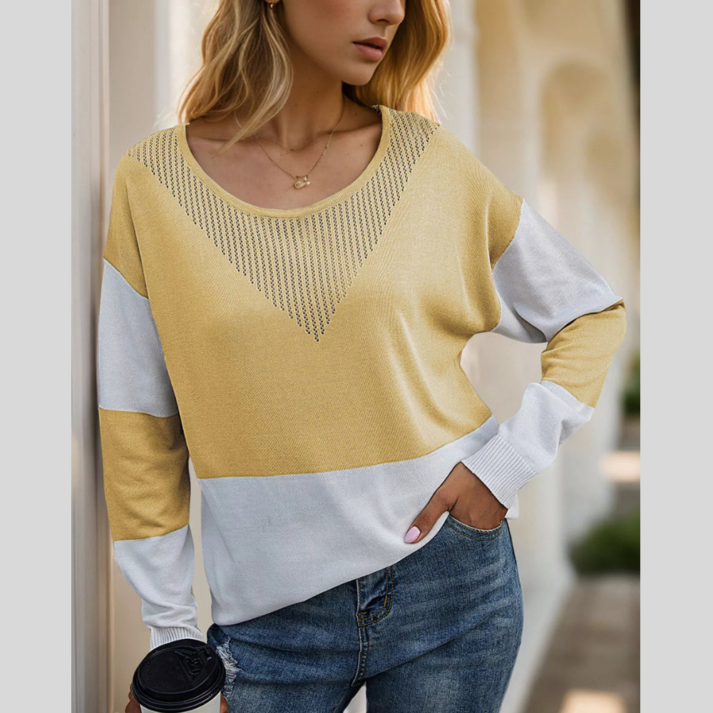 Color Block V-Neck Knit Top