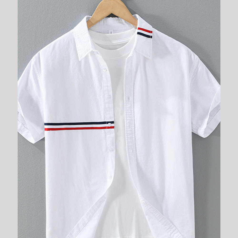 Men's Plus Size Casual Short Sleeve Shirt with Contrast Stripe Detail