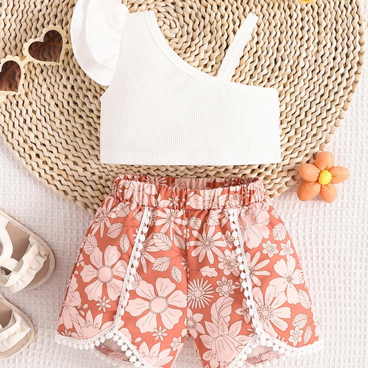 Children's Asymmetrical Neck Top & Shorts Set