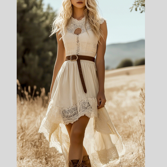 Full Size Lace Trim High-Low Dress Plus Size
