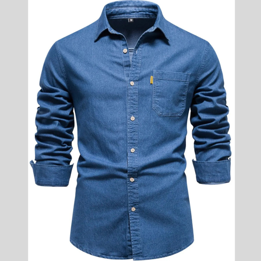 Men's Button-Down Denim Shirt with Chest Pocket