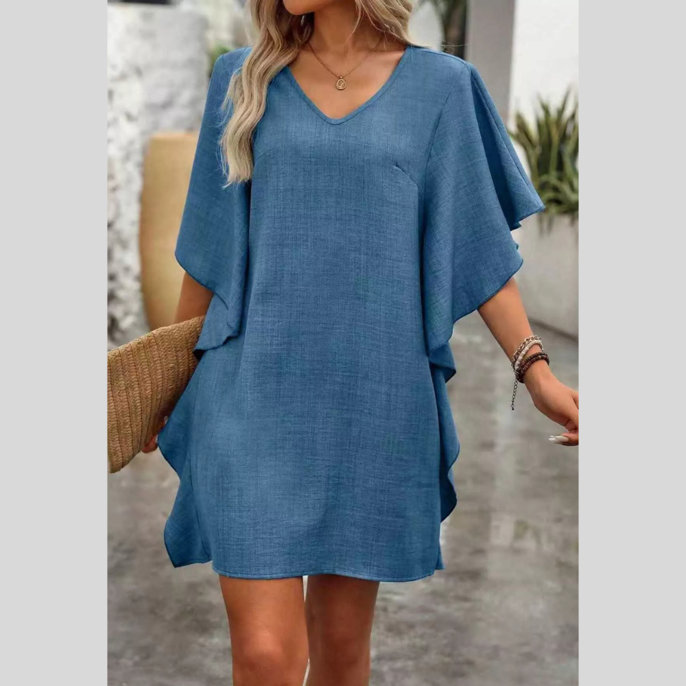 Flowy Sleeve V-Neck Casual Mini Dress