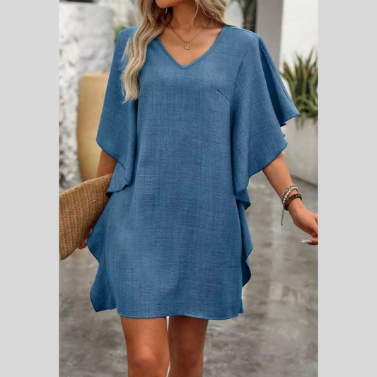 Flowy Sleeve V-Neck Casual Mini Dress