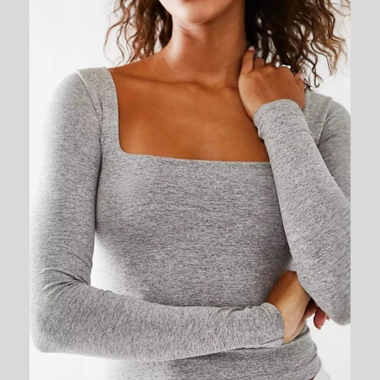 Square Neck Fitted Long Sleeve T-Shirt