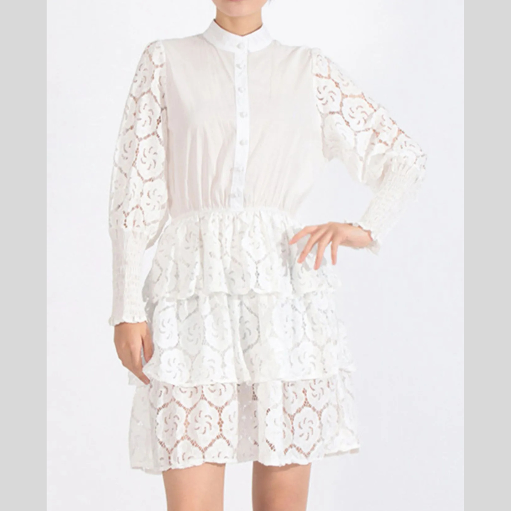 Full Size Lace Layered Long Sleeve Dress Plus Size