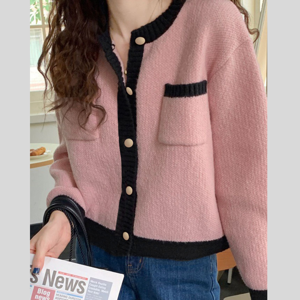 Contrast Trim Button Up Cardigan