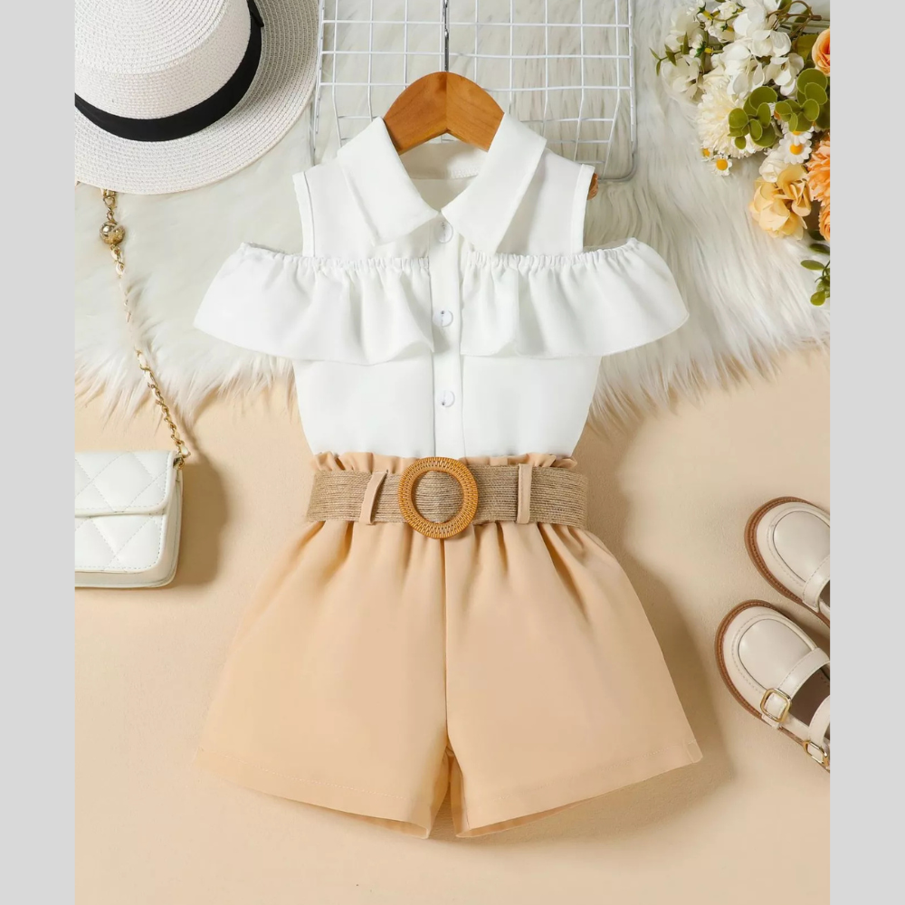 Children's Ruffle Cold Shoulder Top & Shorts Set