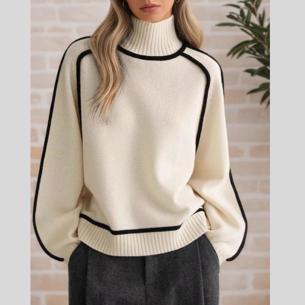 Contrast Trim Turtleneck Sweater