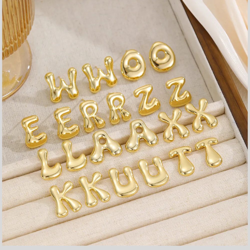Bubble Letter Gold-Plated Stud Earrings