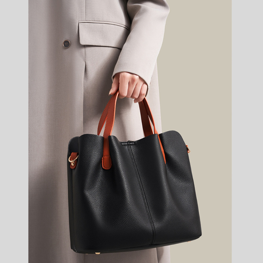 Leather Contrast Handle Handbag