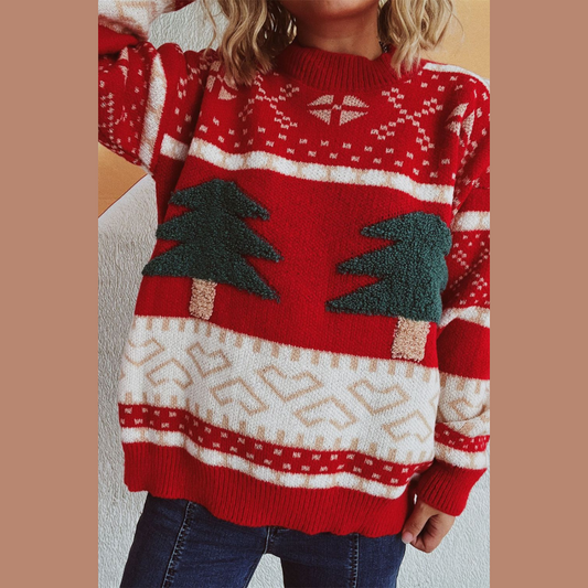 Christmas Tree Mock Neck Long Sleeve Sweater