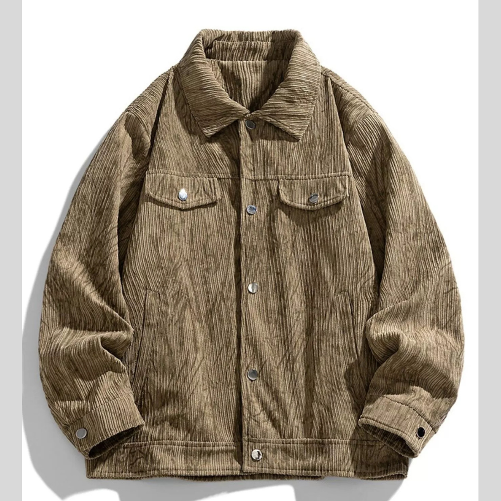 Men's Plus Size Corduroy Button-Down Casual Jacket