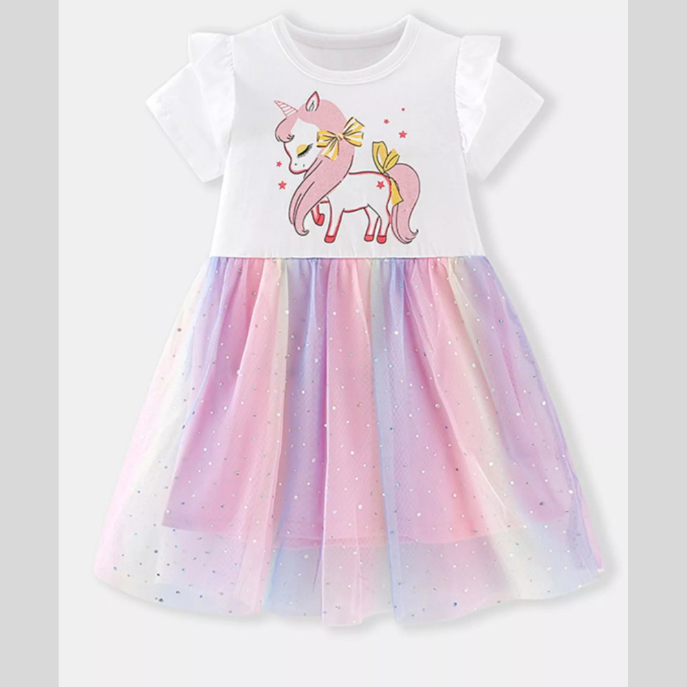 Children's Unicorn Print Rainbow Tulle Dress