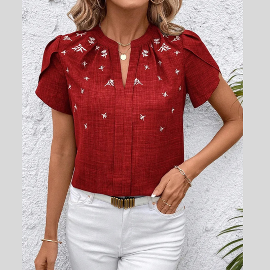 Floral Notched Short Sleeve Blouse