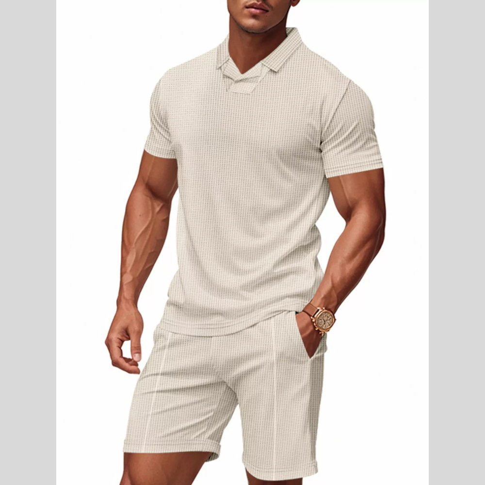 Men's Full Size Casual Short Sleeve Polo and Shorts Set Plus Size