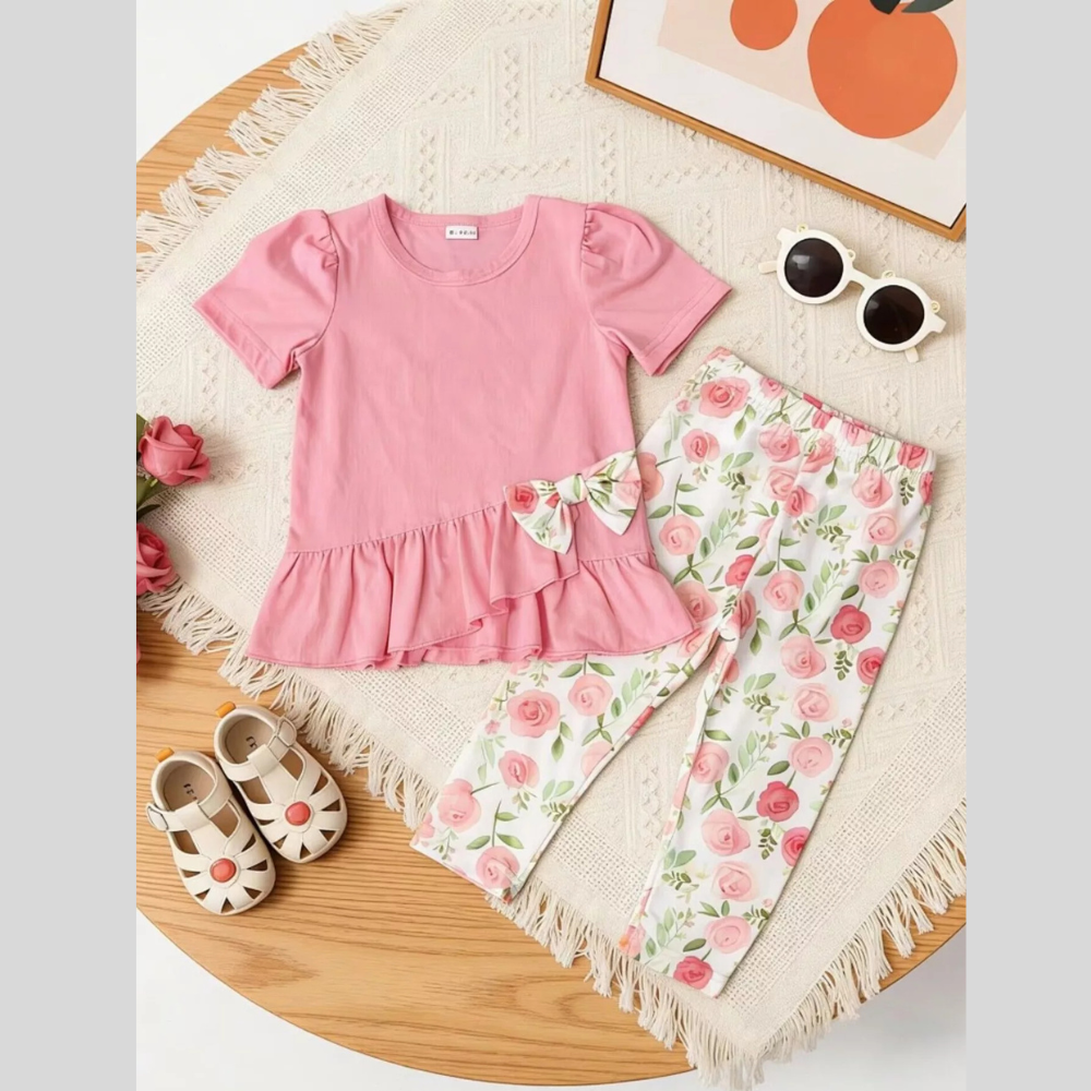 Children's Ruffle Top & Floral Print Pants Set