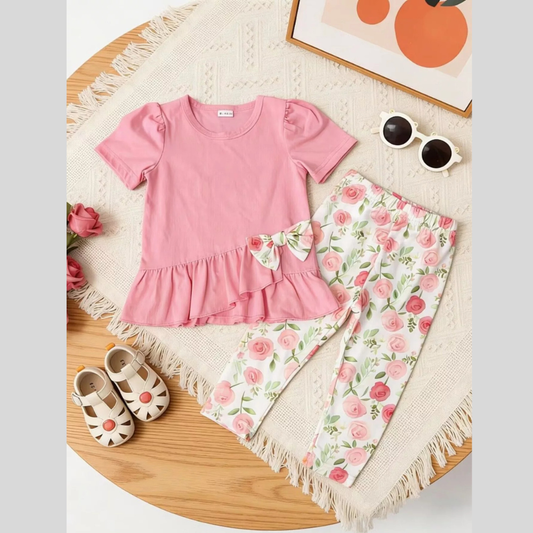 Children's Ruffle Top & Floral Print Pants Set