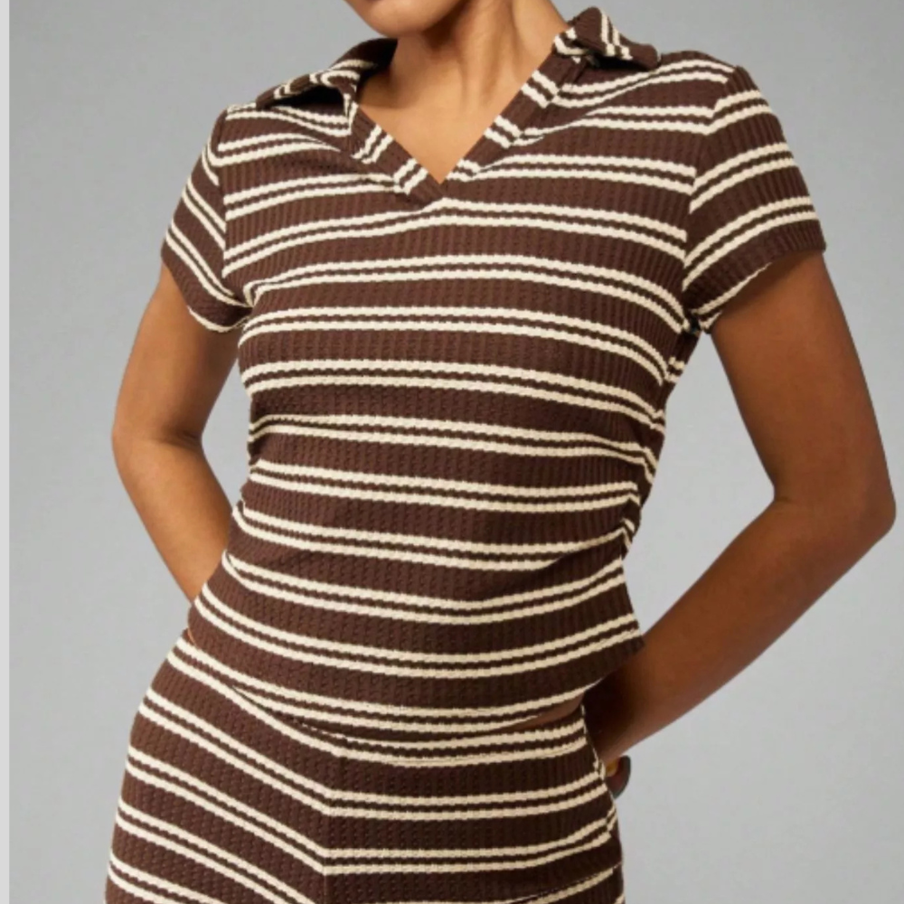 Striped Knit Short Sleeve Top & Shorts Set