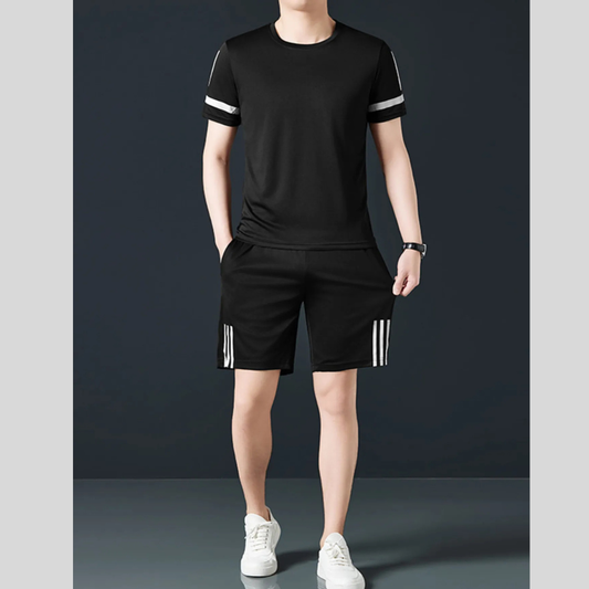 Men's Plus Size Round Neck Short Sleeve Top and Shorts Set