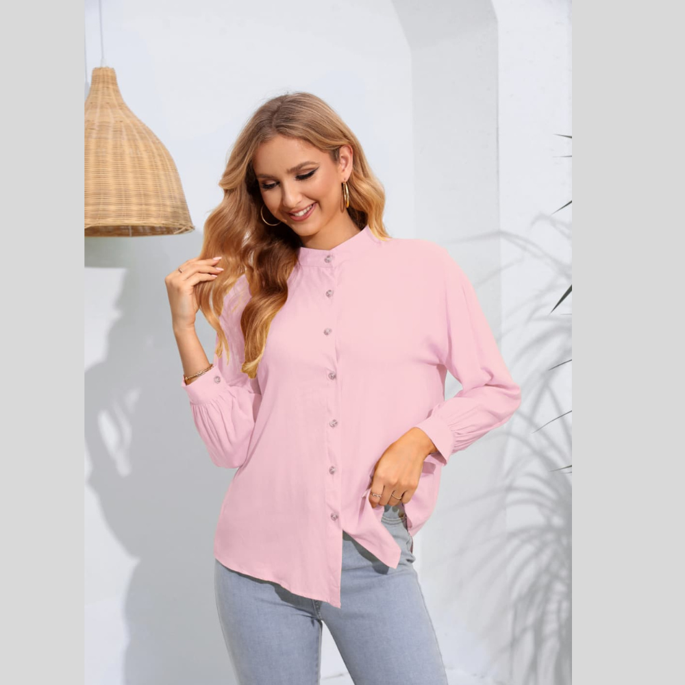 Mock Neck Buttoned Long Sleeve Shirt