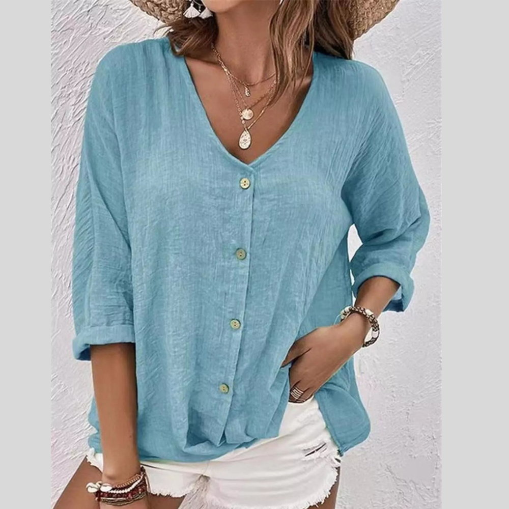 Full Size Casual V-Neck Button-Down Blouse Plus Size