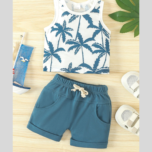 Children's Tropical Palm Print Tank Top & Shorts Set