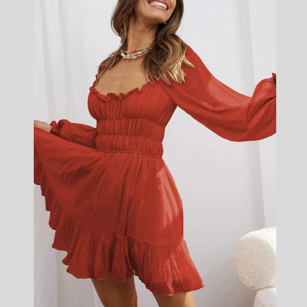 Ruffled Hem Balloon Sleeve Dress