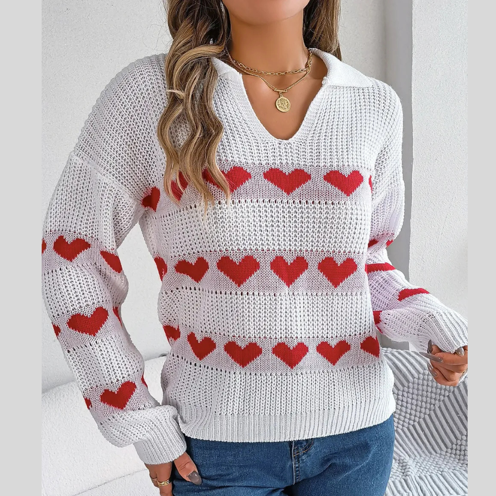 Heart Johnny Collar Long Sleeve Sweater