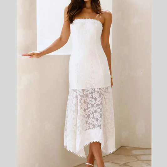 Elegant Lace Strapless Midi Dress