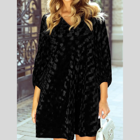 V-Neck Three-Quarter Sleeve Velvet Mini Dress