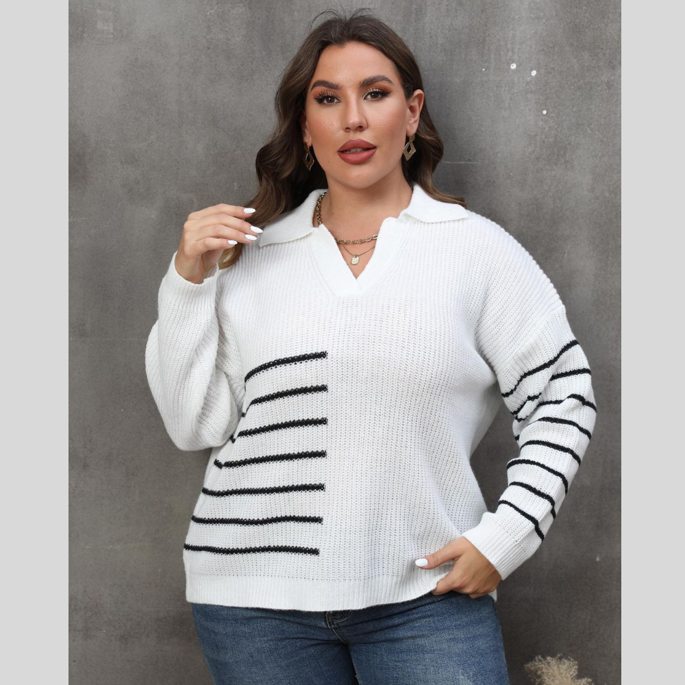 Plus Size Striped V-Neck Sweater