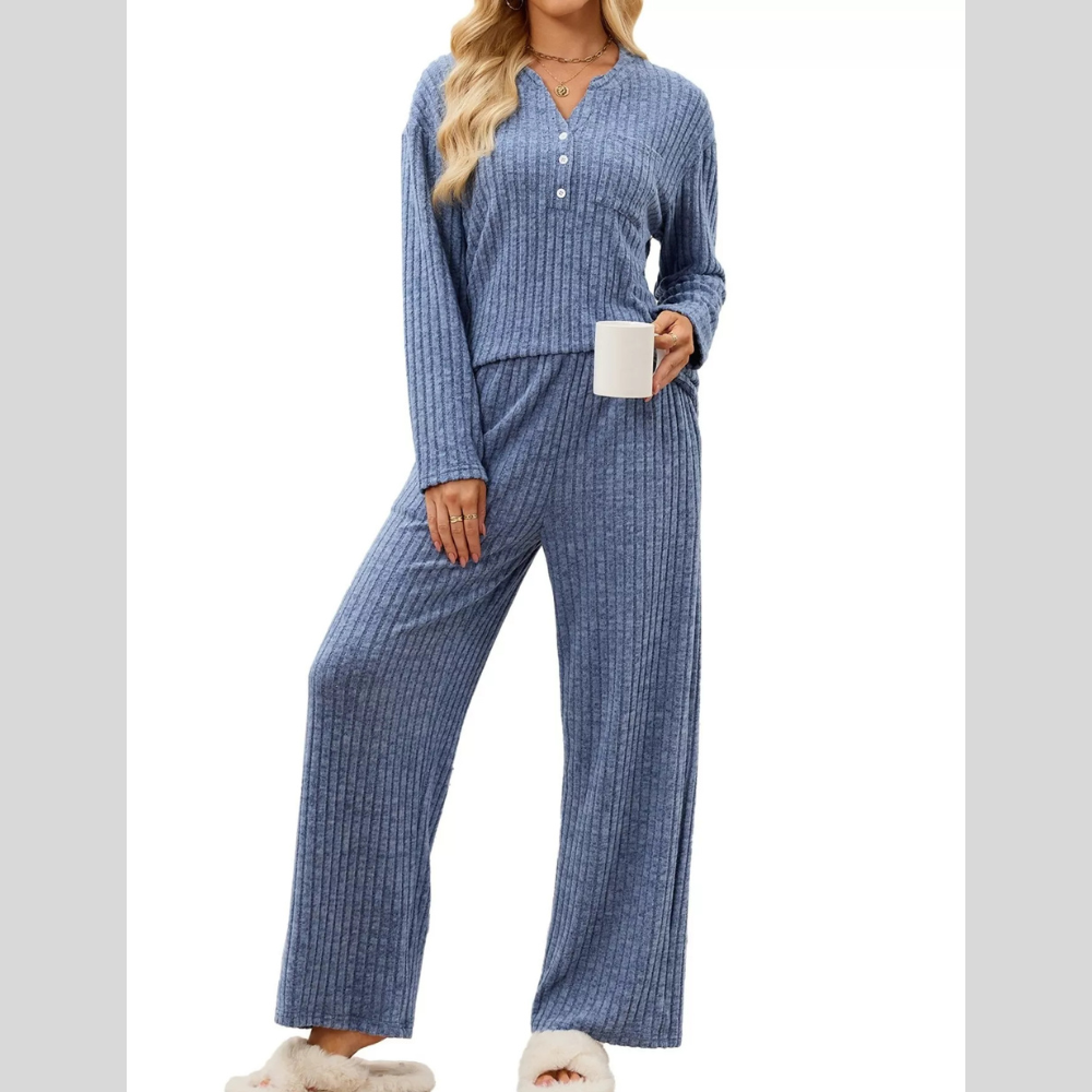 Ribbed Knit Top and Wide-Leg Pants Set