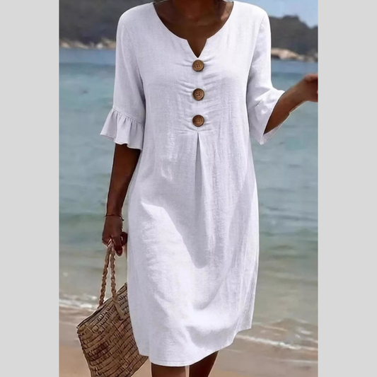 Full Size Button Decor Flounce Sleeve Dress Plus Size