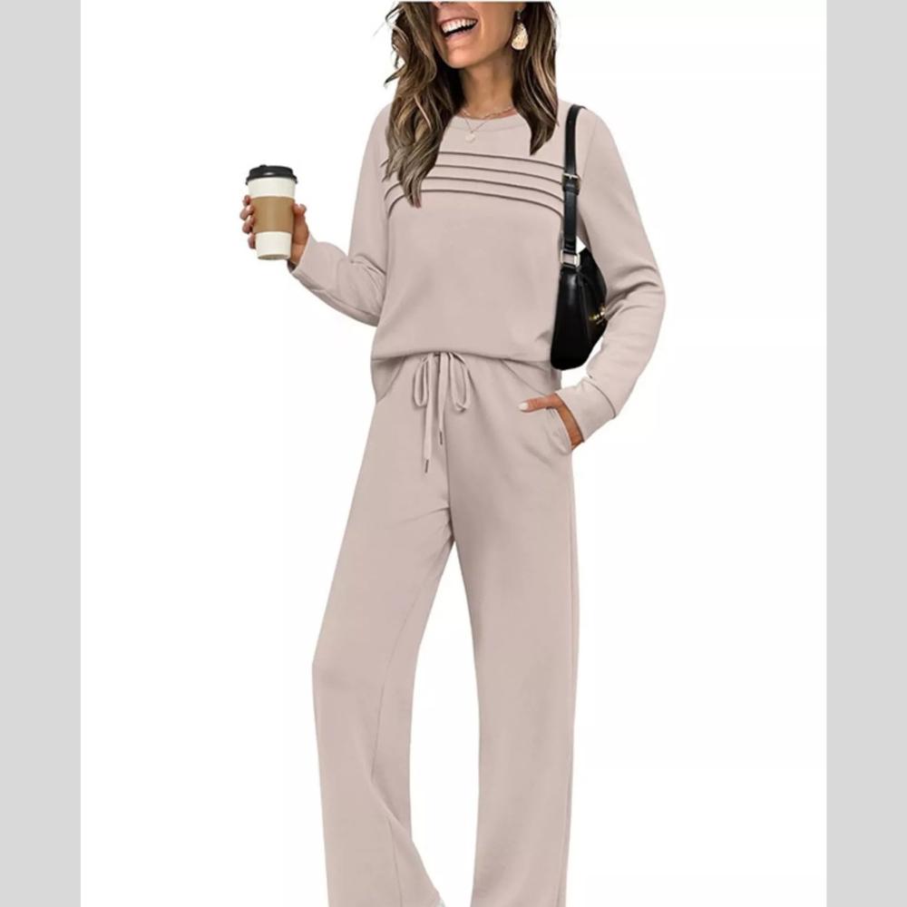 Full Size Casual Long Sleeve Crewneck Top and Drawstring Pants Set Plus Size