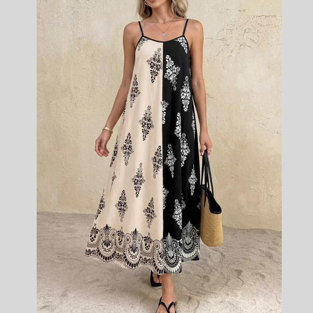 Color Block Floral Print Cami Dress
