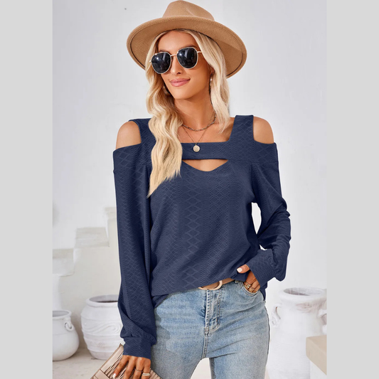 Cutout Square Neck Cold Shoulder T-Shirt
